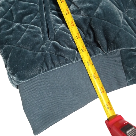 7FAM Diamond Stitch Quilted Bomber Jacket  Crushed Velvet Teal Medium - Picture 7 of 10